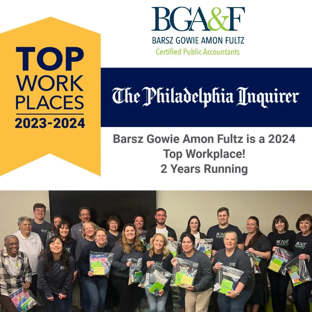 The Philadelphia Inquirer Names Barsz Gowie Amon & Fultz a Winner of the Delaware Valley Top Workplaces 2024 Award